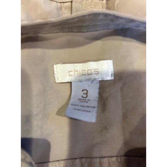 CHICO'S Tan V Neck  Lightweight Button Long Sleeve Travel Blouse Size 3 LARGE - Picture 3 of 9